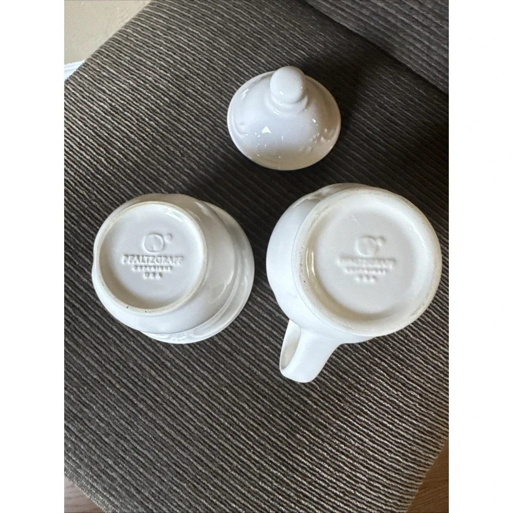 Vintage Pfaltzgraff Filigree White Creamer and Sugar Bowl Set W/ Lid Made in USA